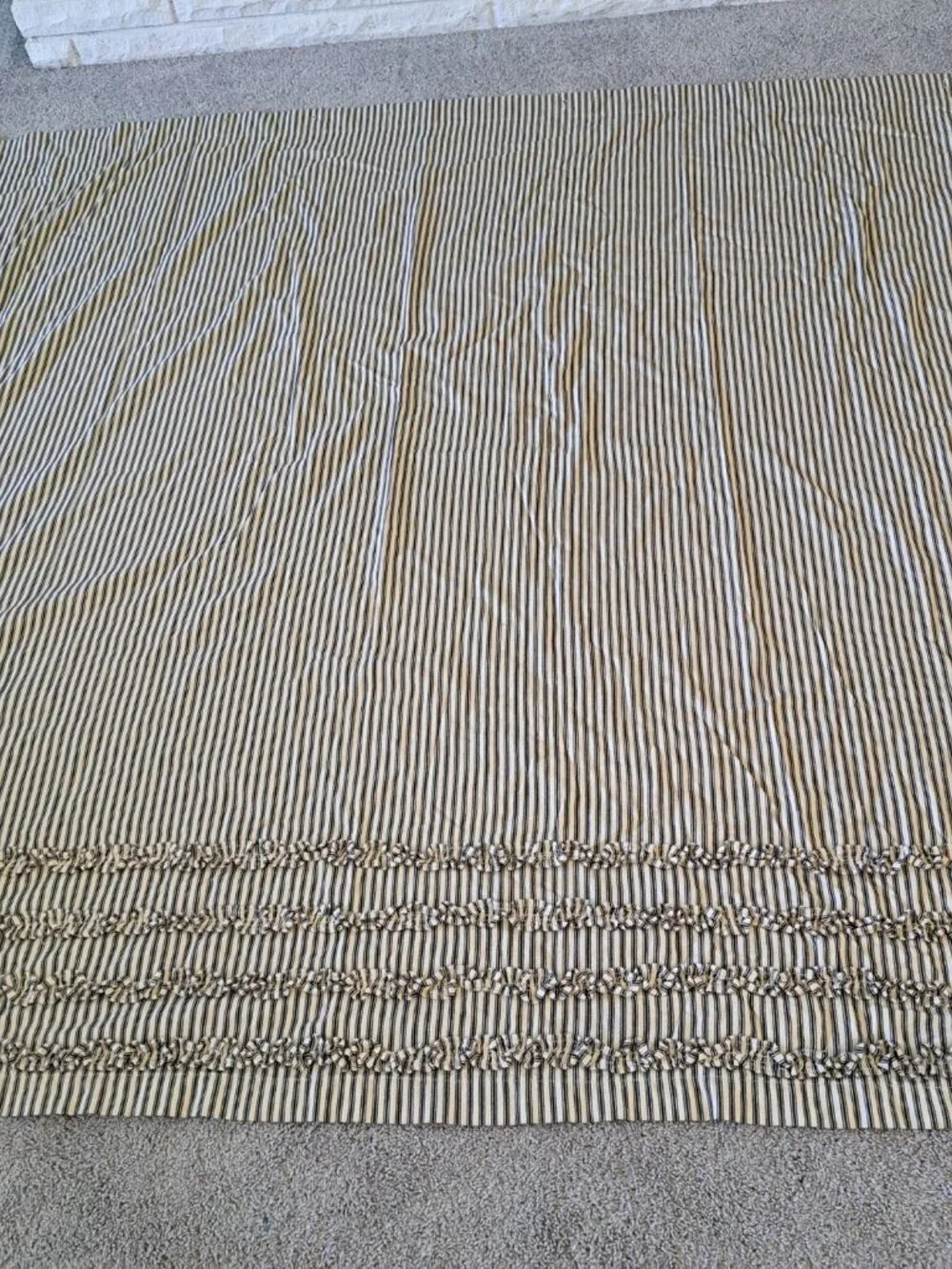 Pottery Barn Black Ticking Striped Ruffled Shower Curtain French Cotton 72